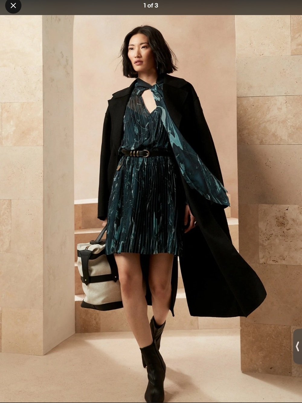 Banana Republic Elegant Teal Marble sheer dress with slip NWT Petite Large